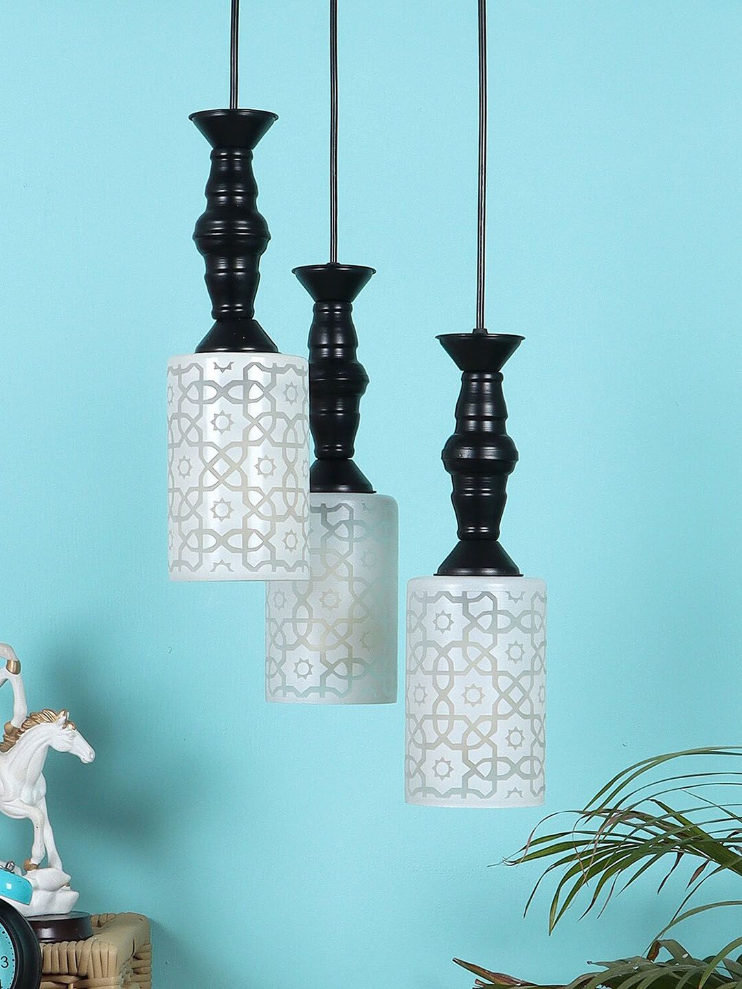 MFD HOME FURNISHING Pack Of 3 White & Black Ceiling Lamps Price in India