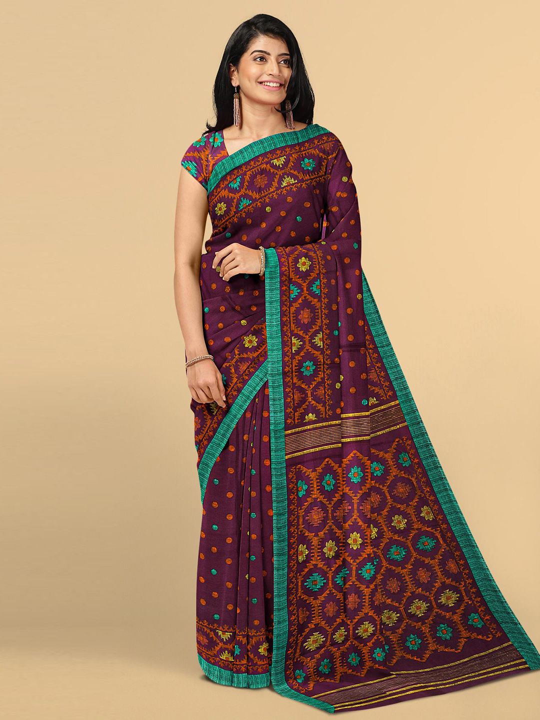 Kalamandir Women Magenta & Green Jute Silk Saree With Unstitched Blouse Piece Price in India