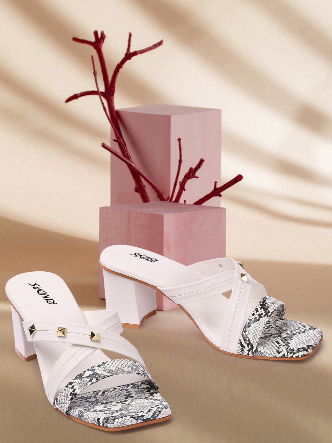 RINDAS White Embellished Block Sandals Price in India