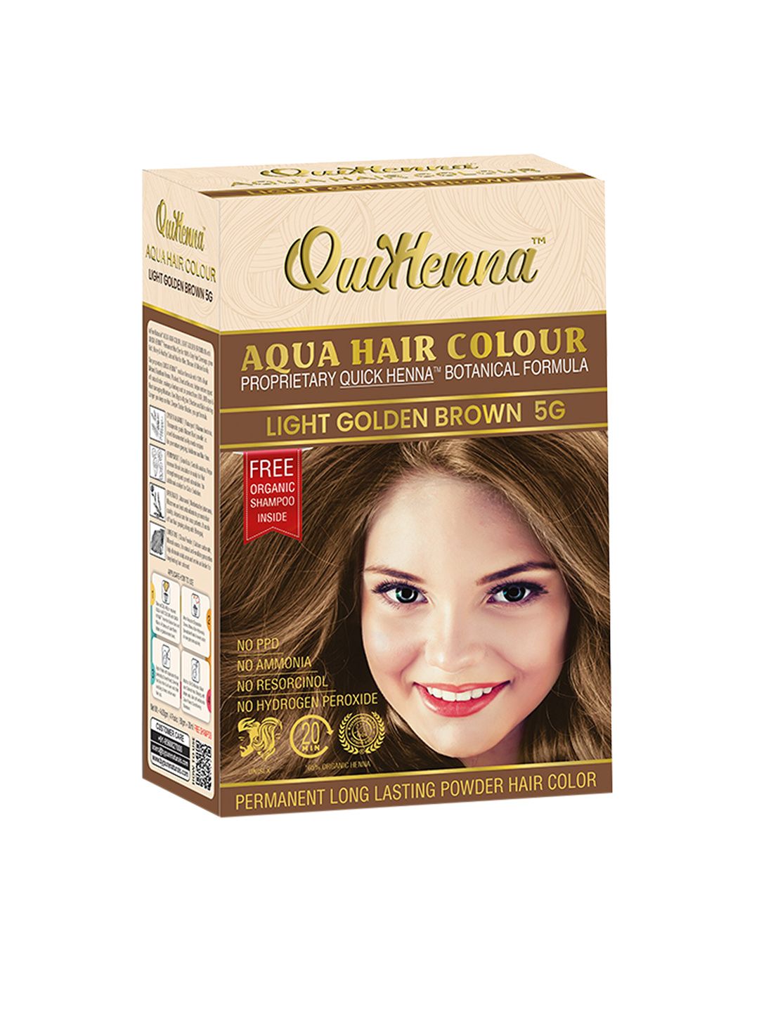 QUIKHENNA No Ammonia Aqua Hair Color 110 g - Light Golden Brown 5G