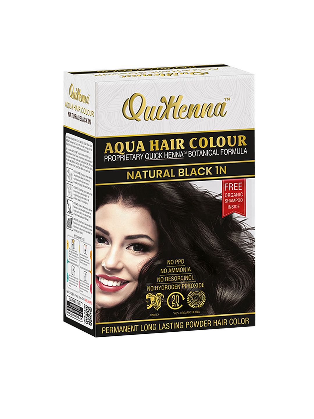 QUIKHENNA No Ammonia Long-Lasting Aqua Powder Hair Colour 110g - Natural Black 1N