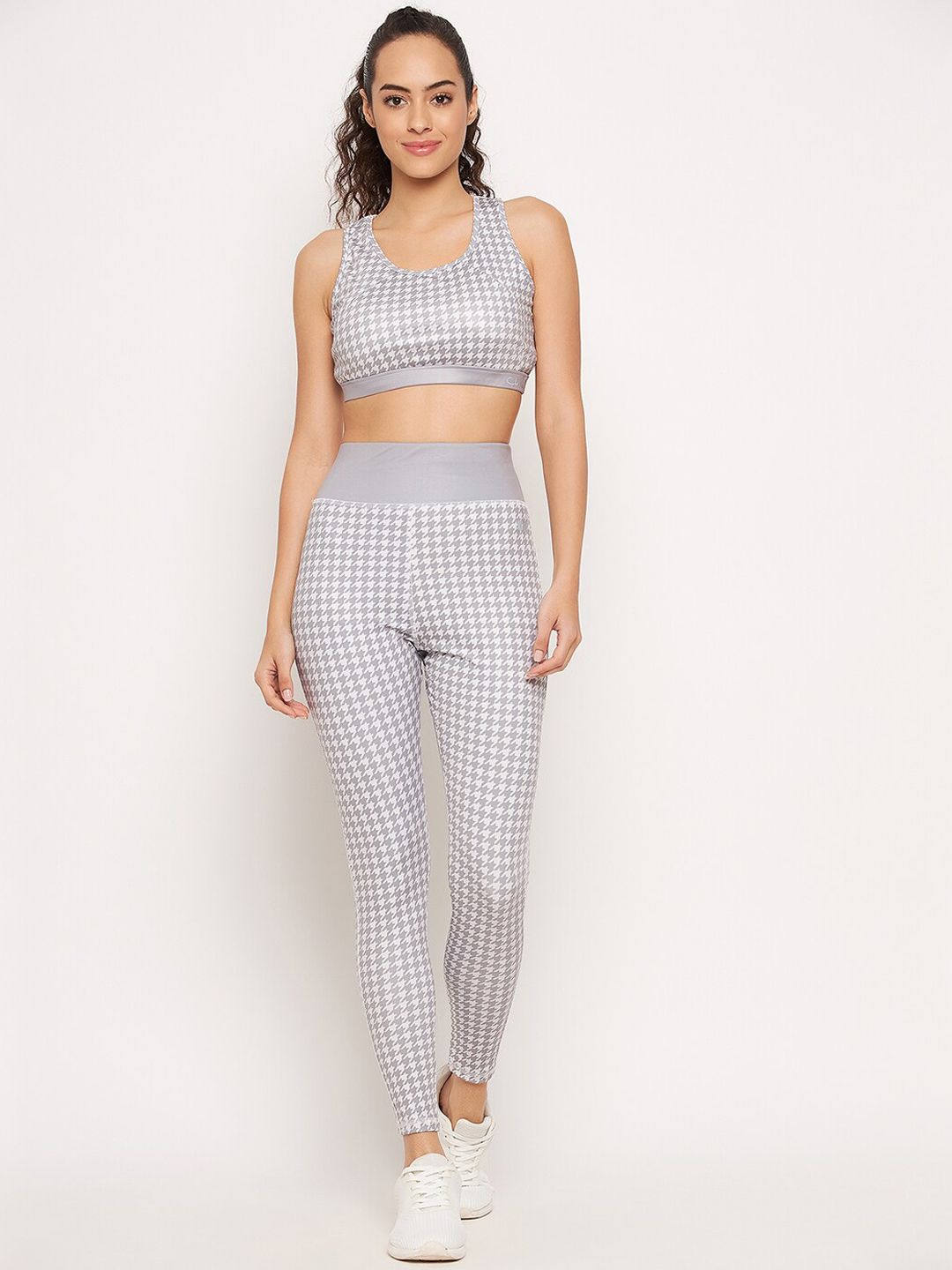 Clovia Women Grey & White High-Rise Tracksuits Price in India