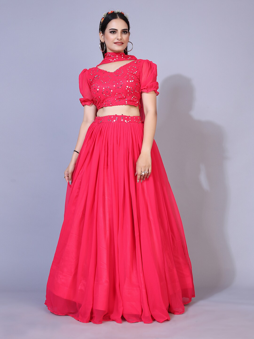 PRENEA Pink Embellished Ready to Wear Lehenga & Blouse With Dupatta Price in India