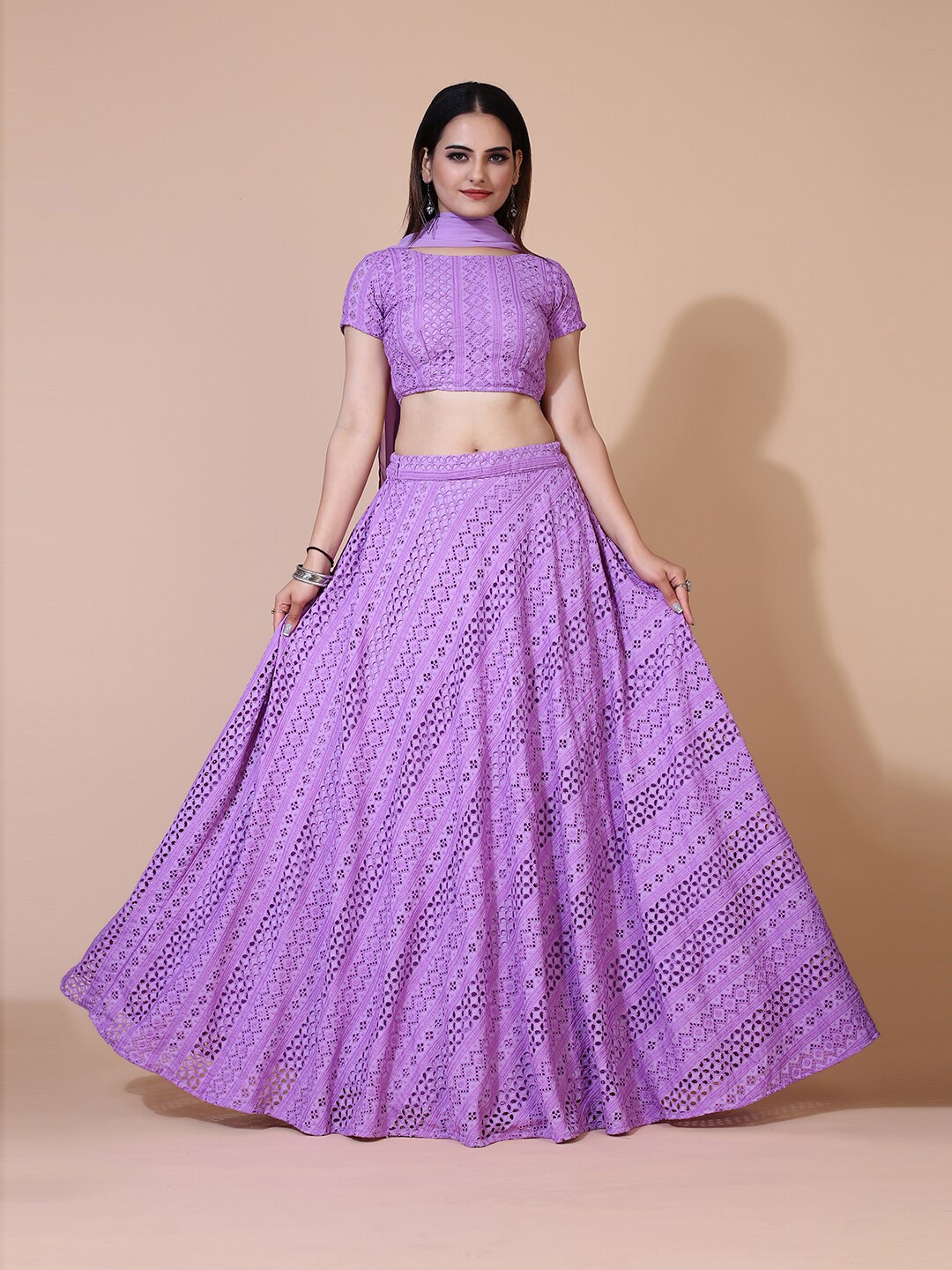PRENEA Lavender Printed Ready to Wear Lehenga & Blouse With Dupatta Price in India