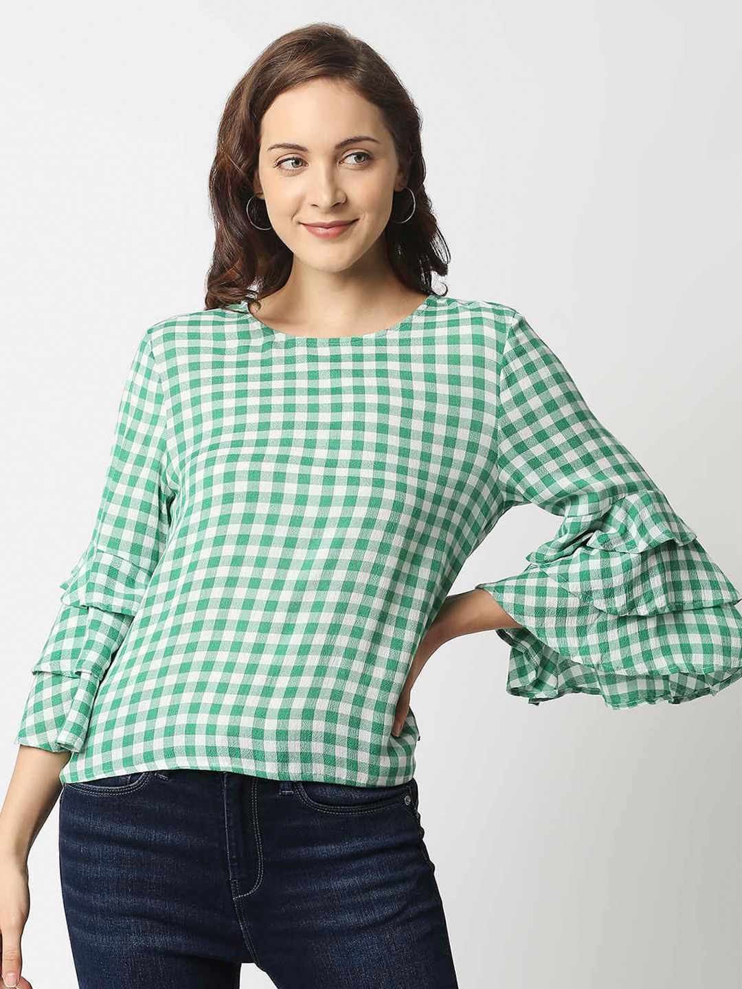 Pepe Jeans women Green Checked Top Price in India