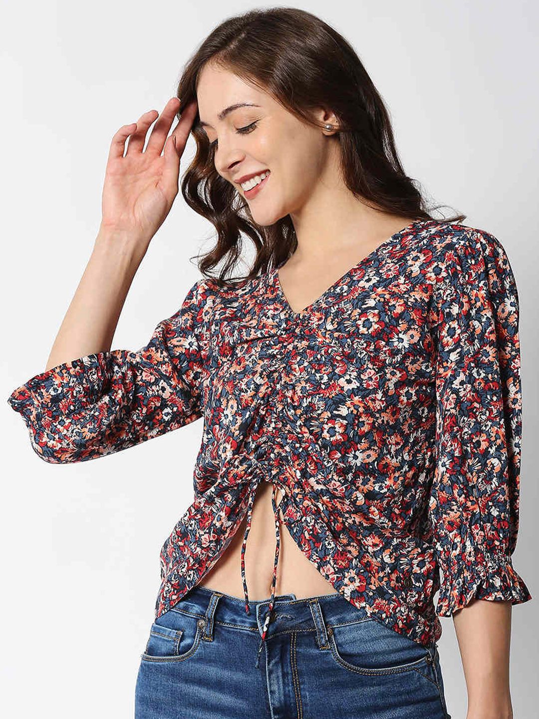Pepe Jeans Women Red Floral Print Crop Top Price in India