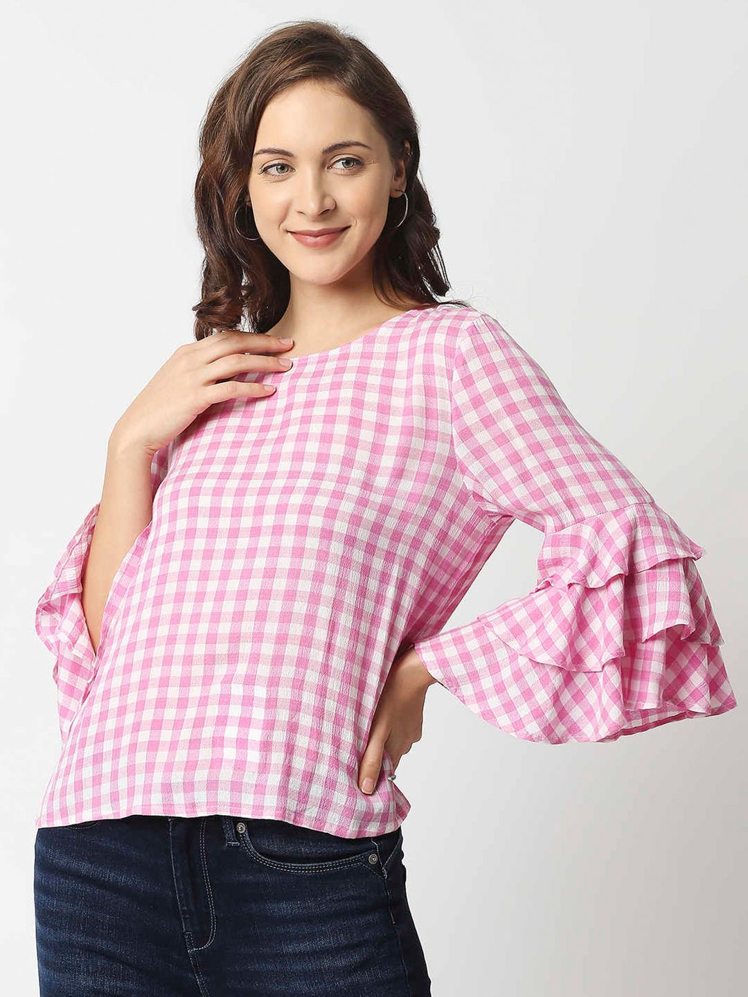Pepe Jeans Pink Checked Top Price in India