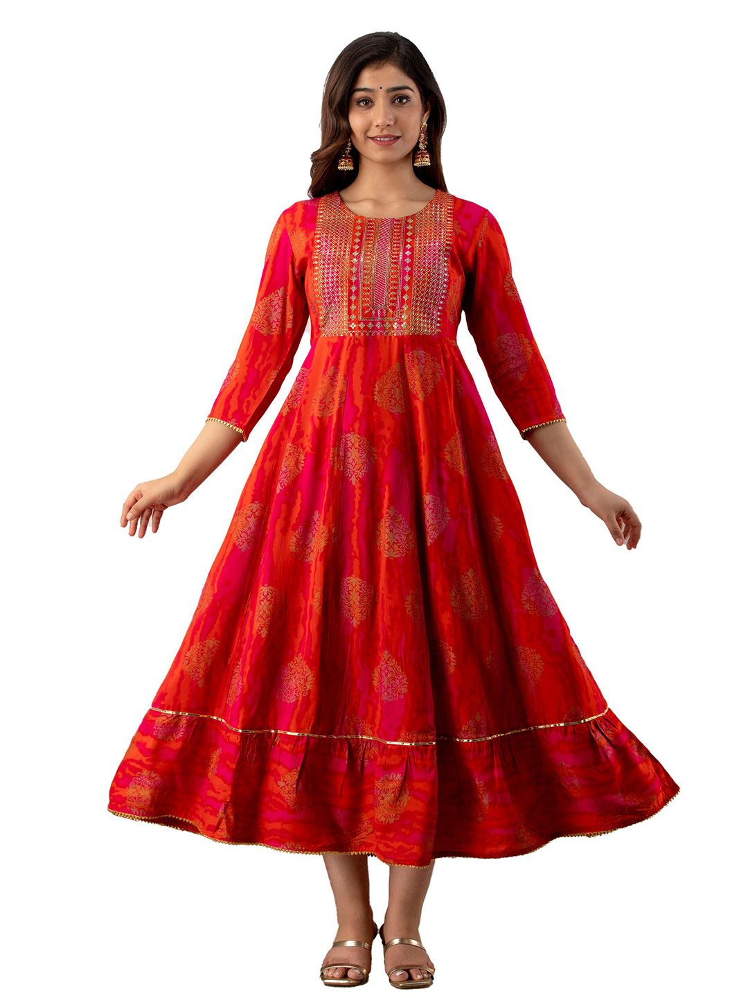NAYRAH Pink Floral Printed Empire Anarkali Kurti