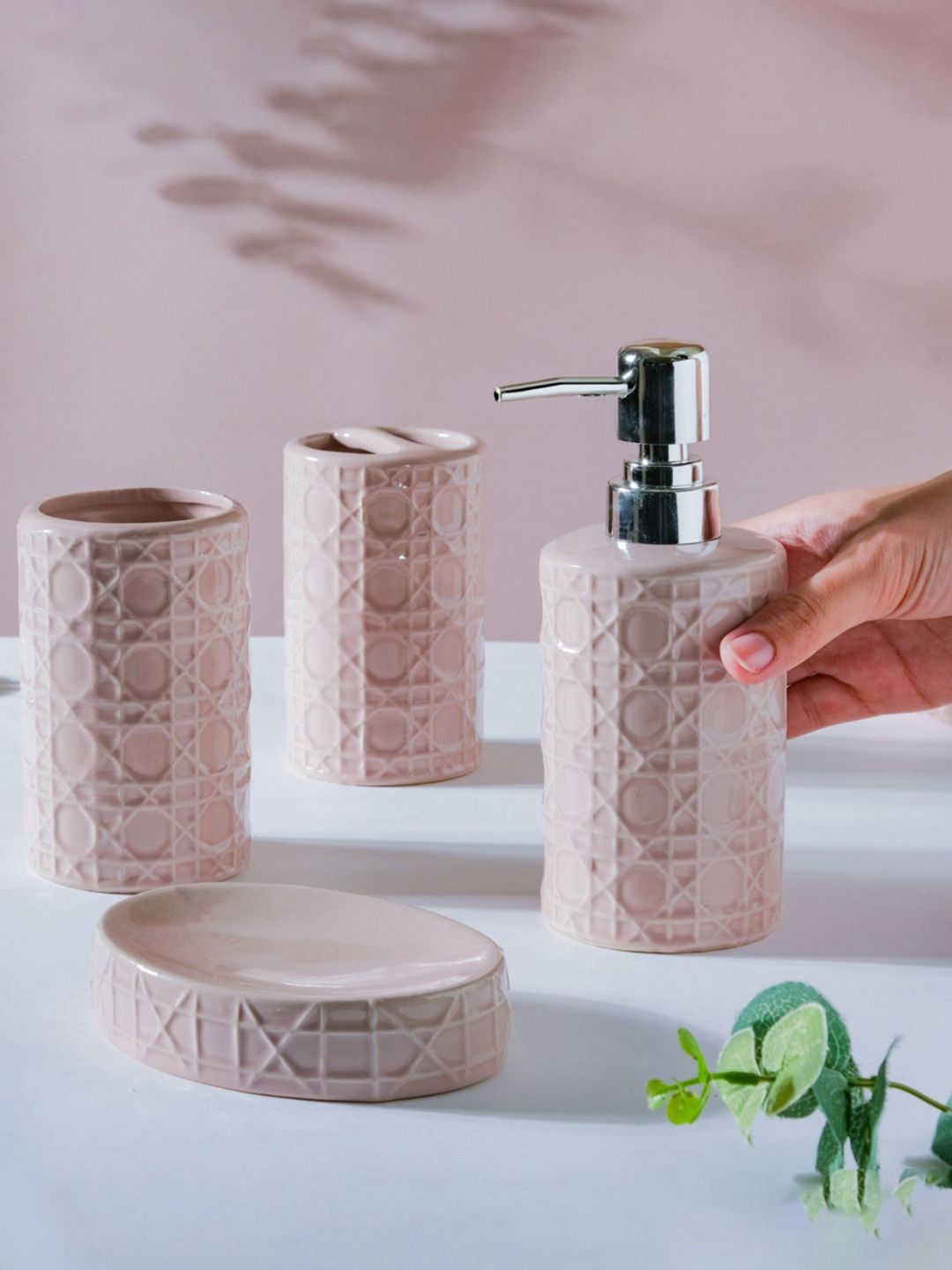 Nestasia Set Of 4 Lavender Luxury Ceramic Bathroom Accessories Price in India