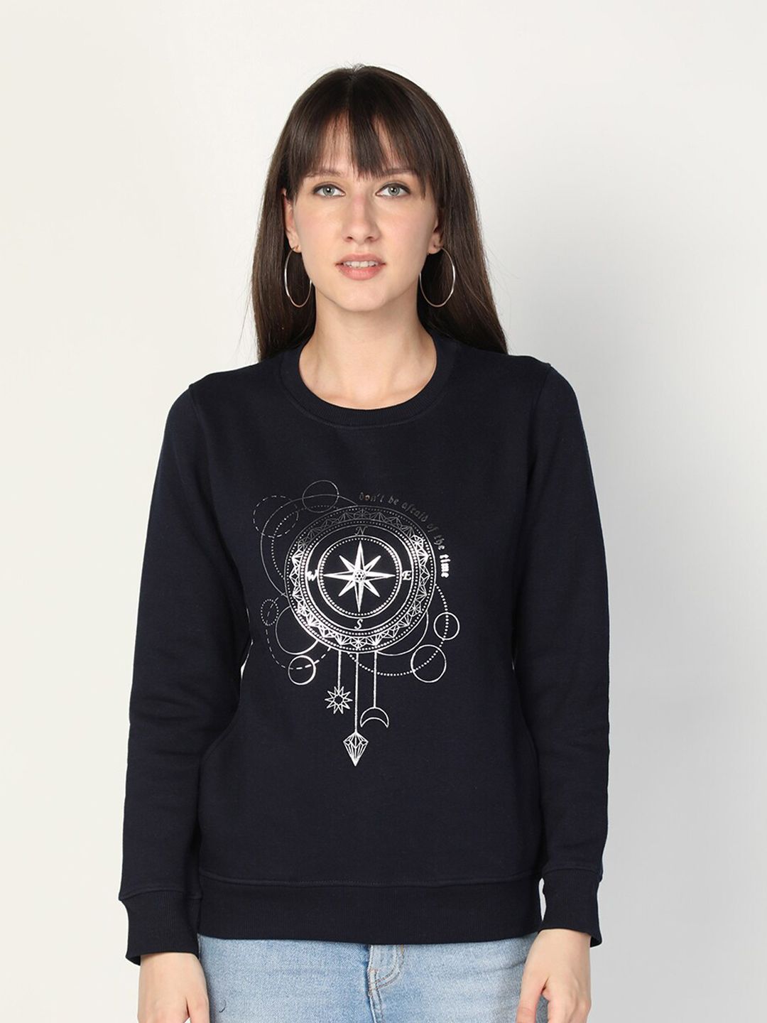 PROTEX Women Navy Blue Printed Sweatshirt Price in India