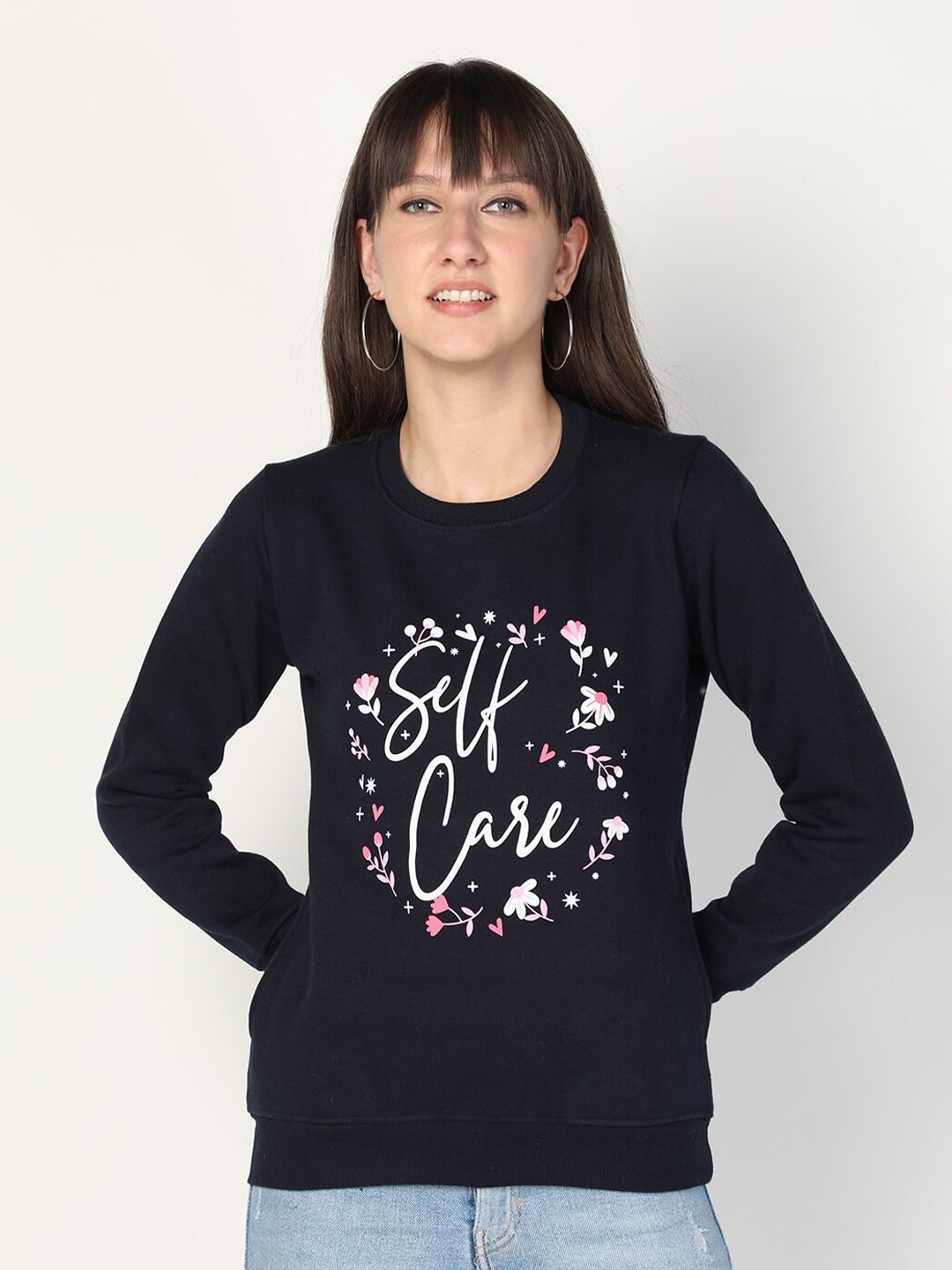 PROTEX Women Navy Blue Printed Sweatshirt Price in India