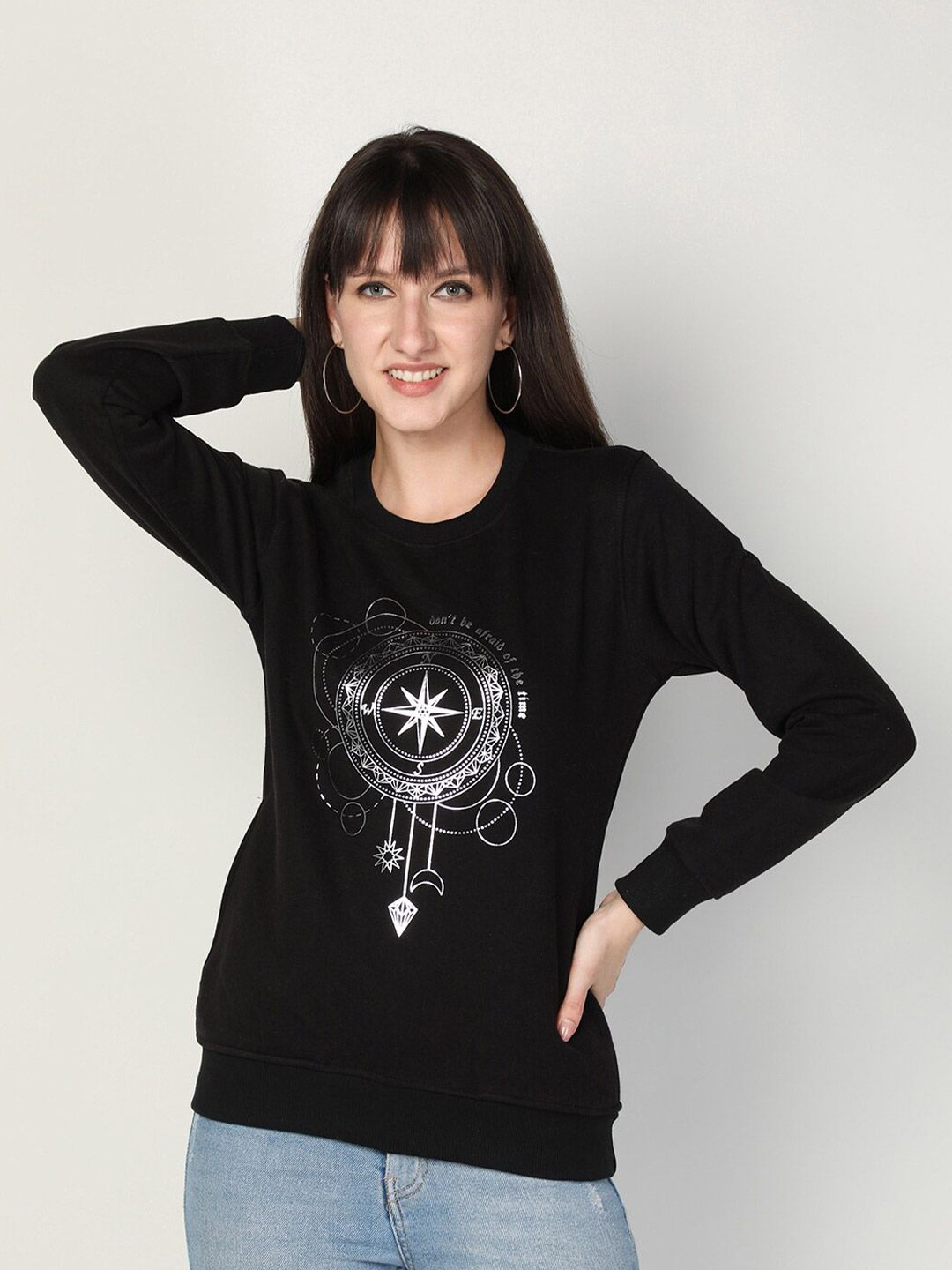 PROTEX Women Black Printed Sweatshirt Price in India