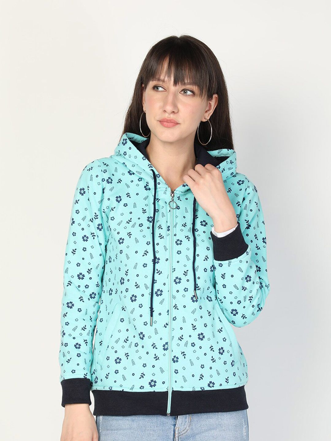 PROTEX Women Green Printed Hooded Sweatshirt Price in India