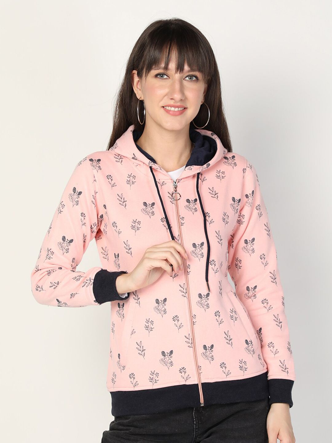 PROTEX Women Peach-Coloured Printed Hooded Sweatshirt Price in India