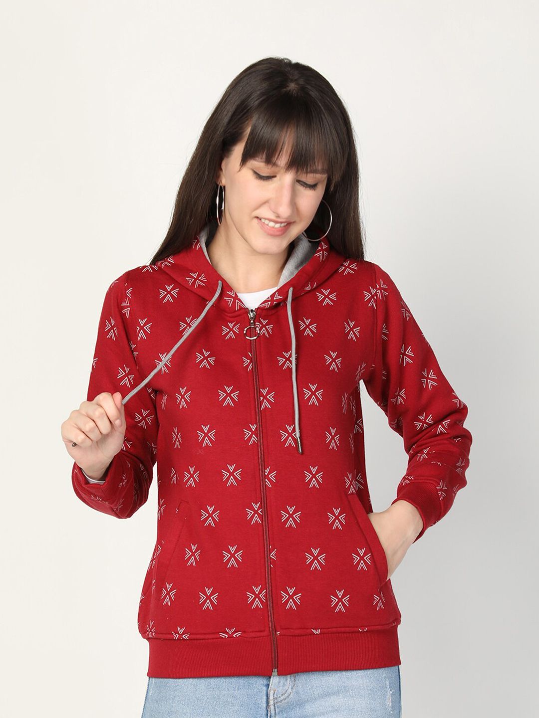 PROTEX Women Maroon Printed Hooded Sweatshirt Price in India