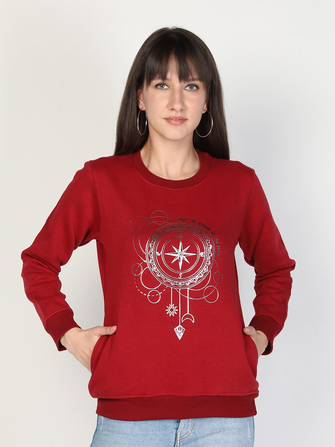 PROTEX Women Maroon Printed Sweatshirt Price in India