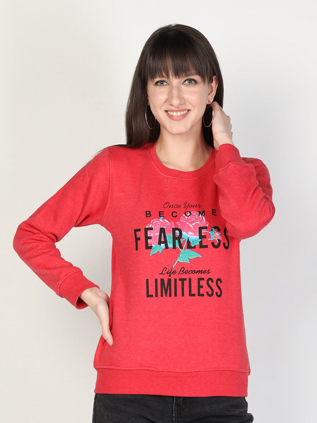 PROTEX Women Red Typography Printed Sweatshirt Price in India