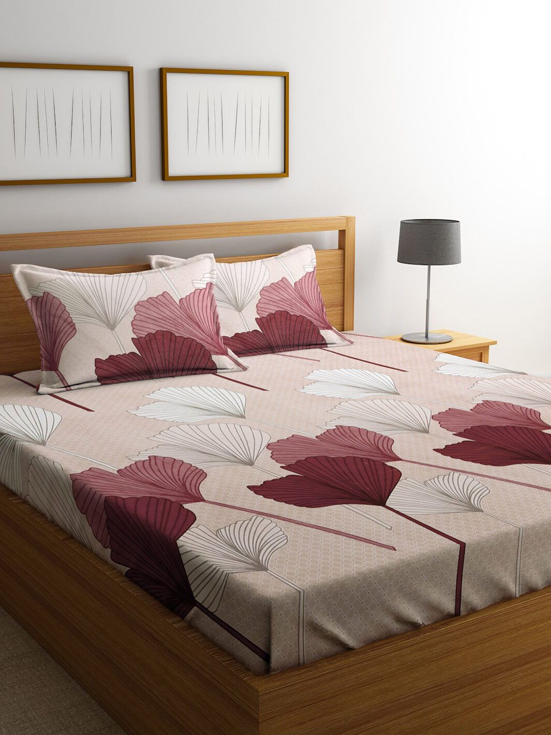 KLOTTHE Beige Floral 300 TC Cotton Blend Double Bedsheet Set Price in India
