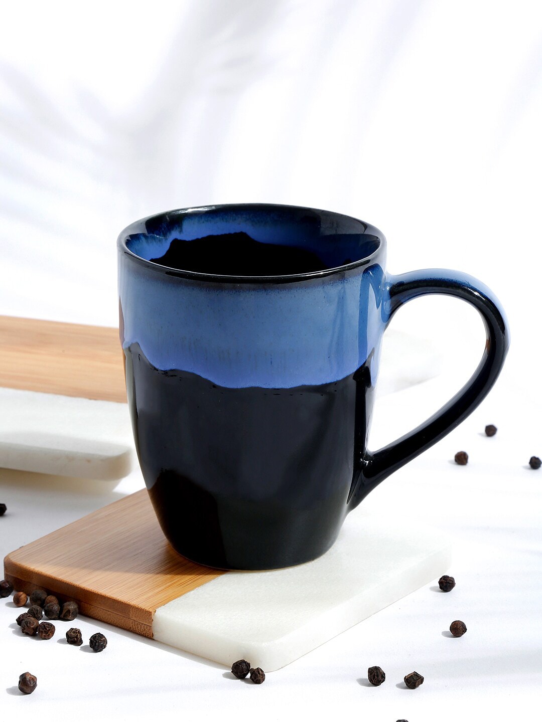 EK BY EKTA KAPOOR Navy Blue & Blue Textured Ceramic Glossy Mugs Set of Cups and Mugs Price in India