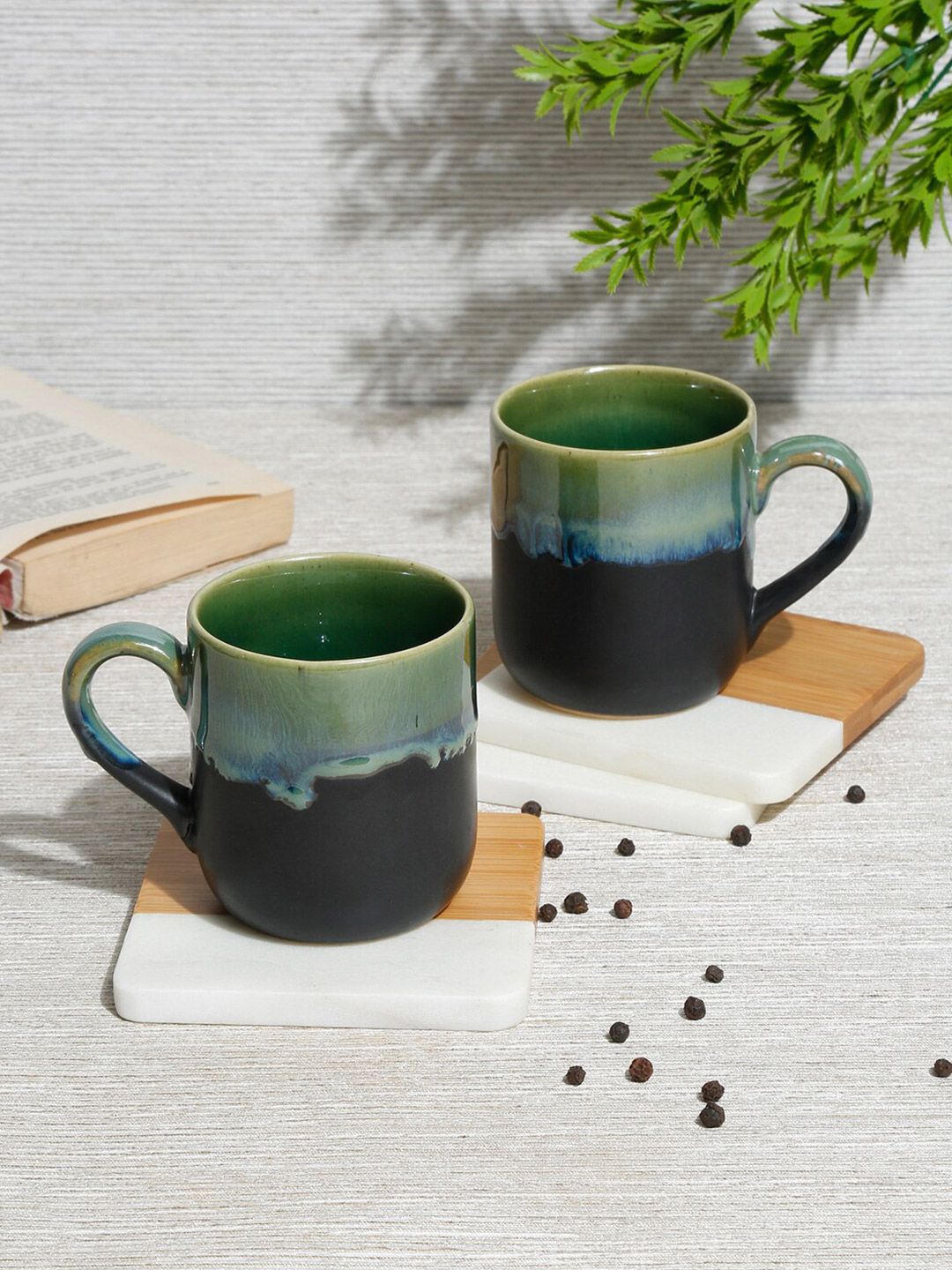 EK BY EKTA KAPOOR Black & Green Printed Ceramic Matte Mug Price in India