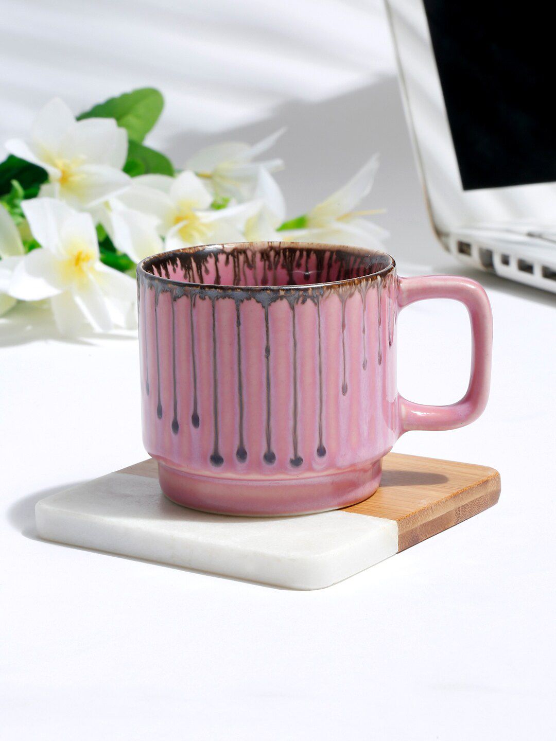 EK BY EKTA KAPOOR Brown & Pink Printed Ceramic Glossy Cups Set of Cups and Mugs Price in India
