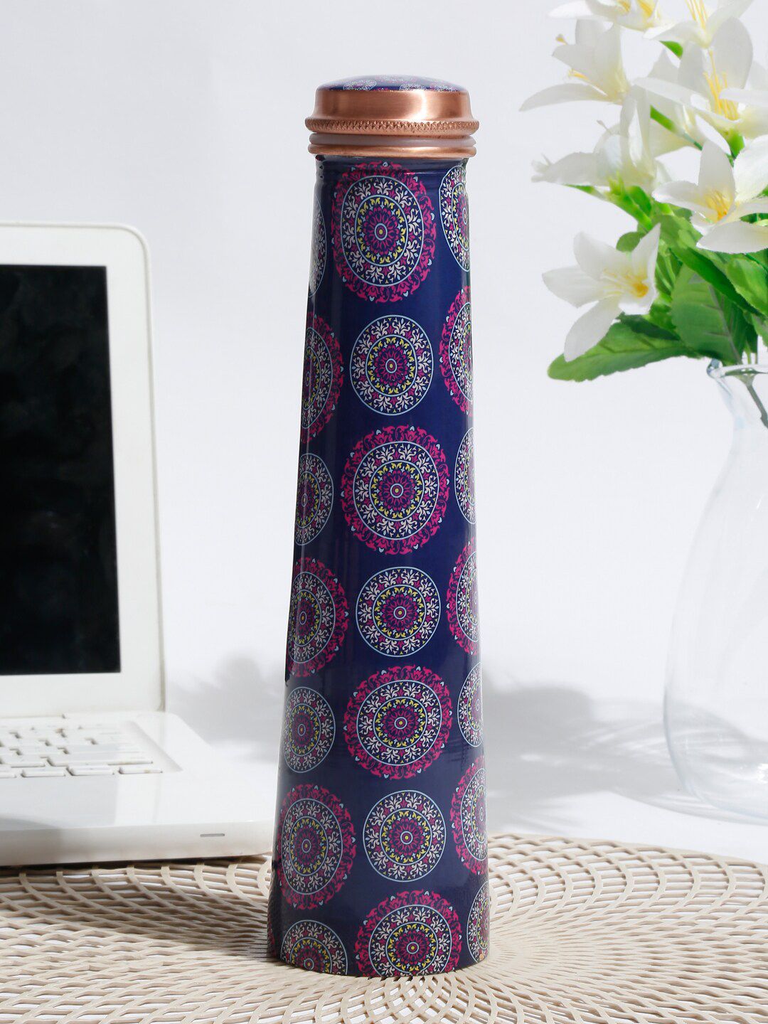 EK BY EKTA KAPOOR Navy Blue & Copper-Toned Printed Water Bottle 1000 ml Price in India