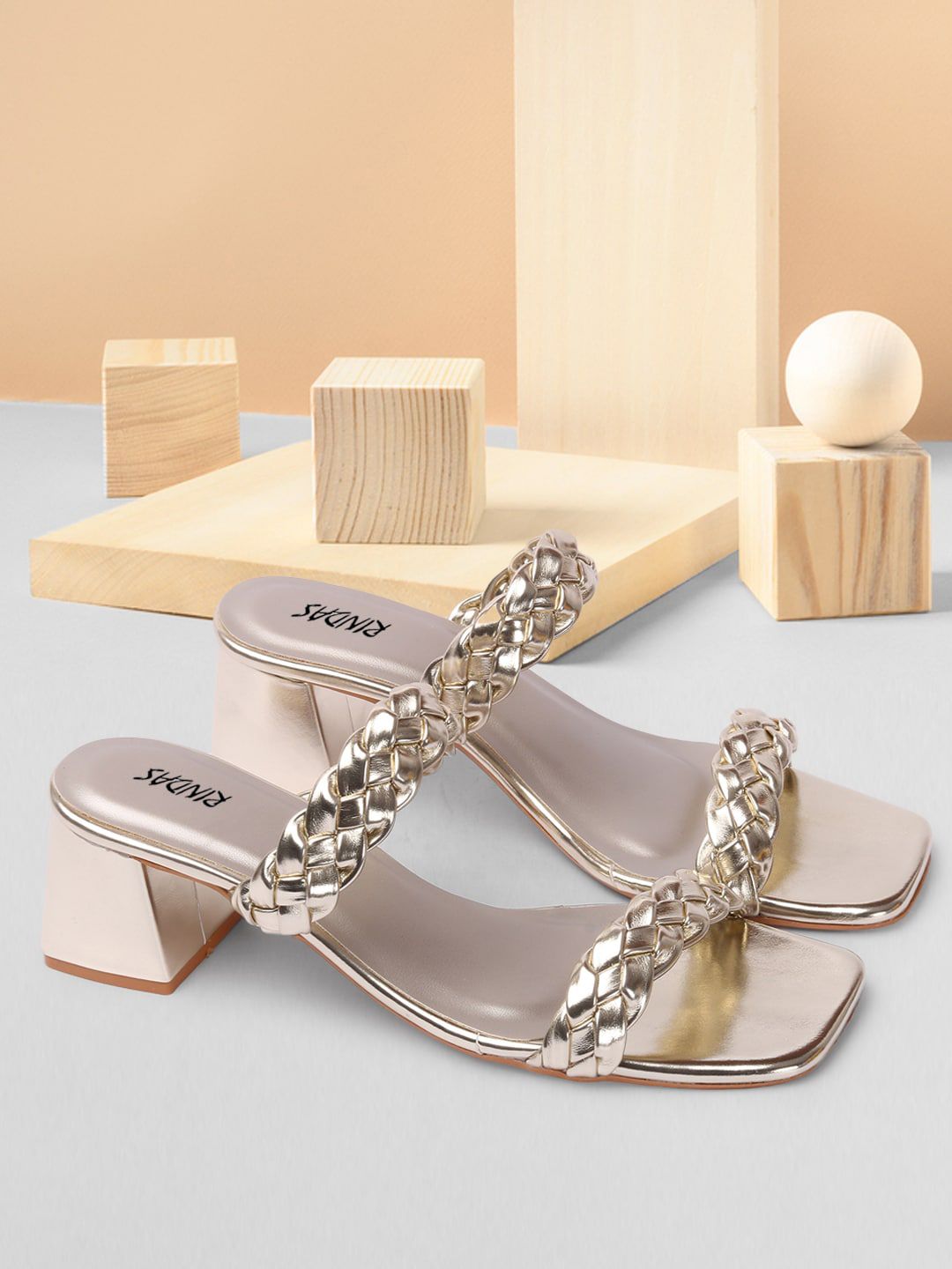 RINDAS Gold-Toned Embellished Block Heels Price in India