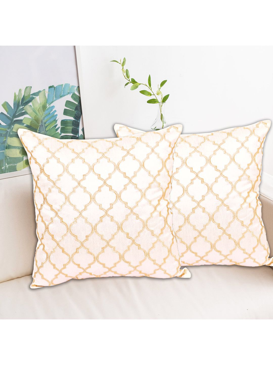 INDHOME LIFE Cream-Coloured & Beige Set of 2 Embroidered Square Cushion Covers Price in India