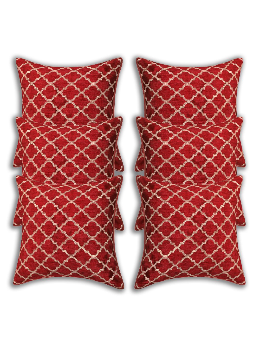 INDHOME LIFE Red & Beige Set of 6 Embroidered Square Cushion Covers Price in India