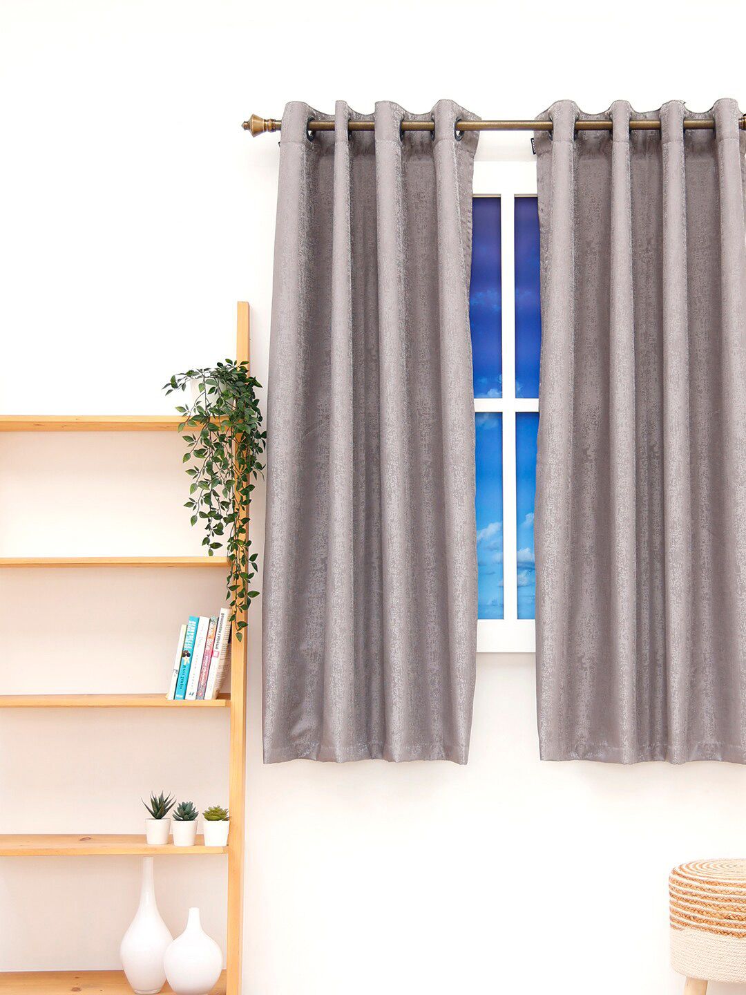 Ariana Grey Self Design Black Out Window Curtain Price in India