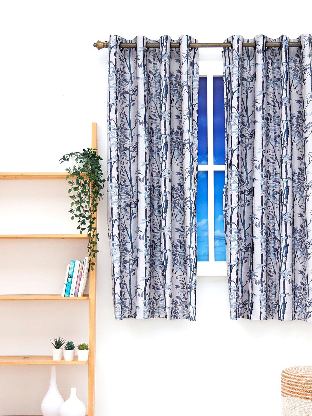 Ariana Grey & Blue Floral Eyelet Window Curtain Price in India