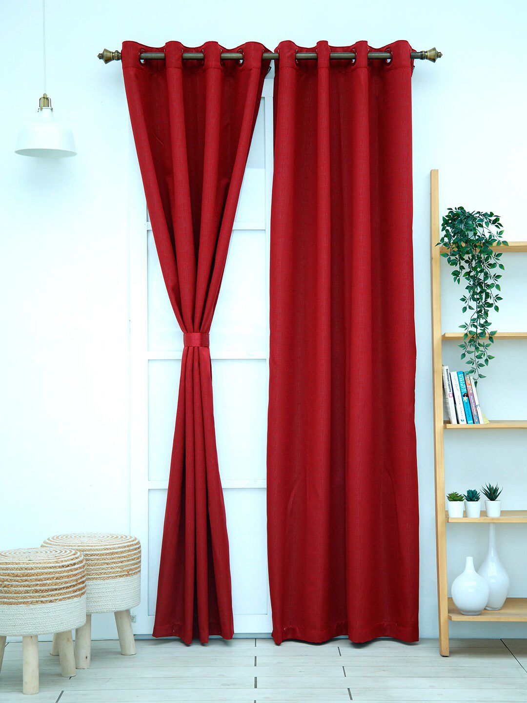 Ariana Maroon Black Out Self Designed Long Door Curtain Price in India