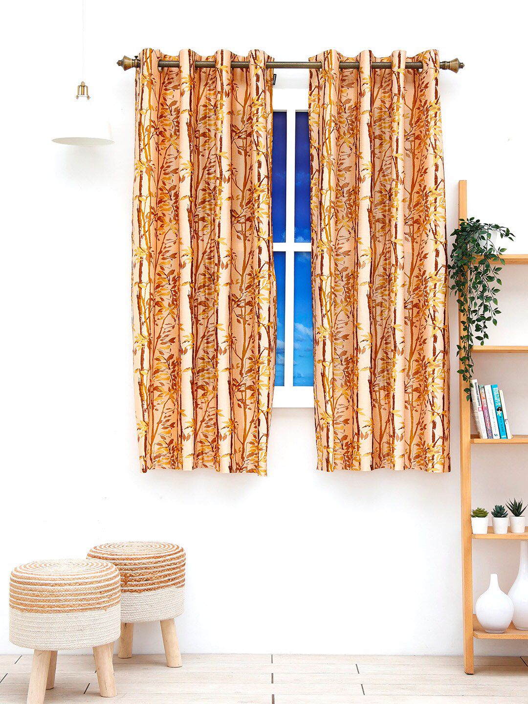 Ariana Beige & Brown Set of 2 Window Curtain and Sheers Price in India