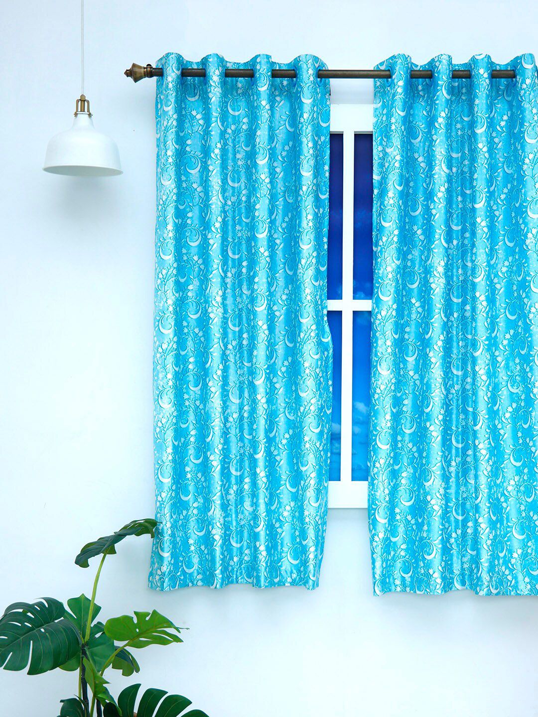 Ariana Blue & White Floral Design Window Curtain Price in India