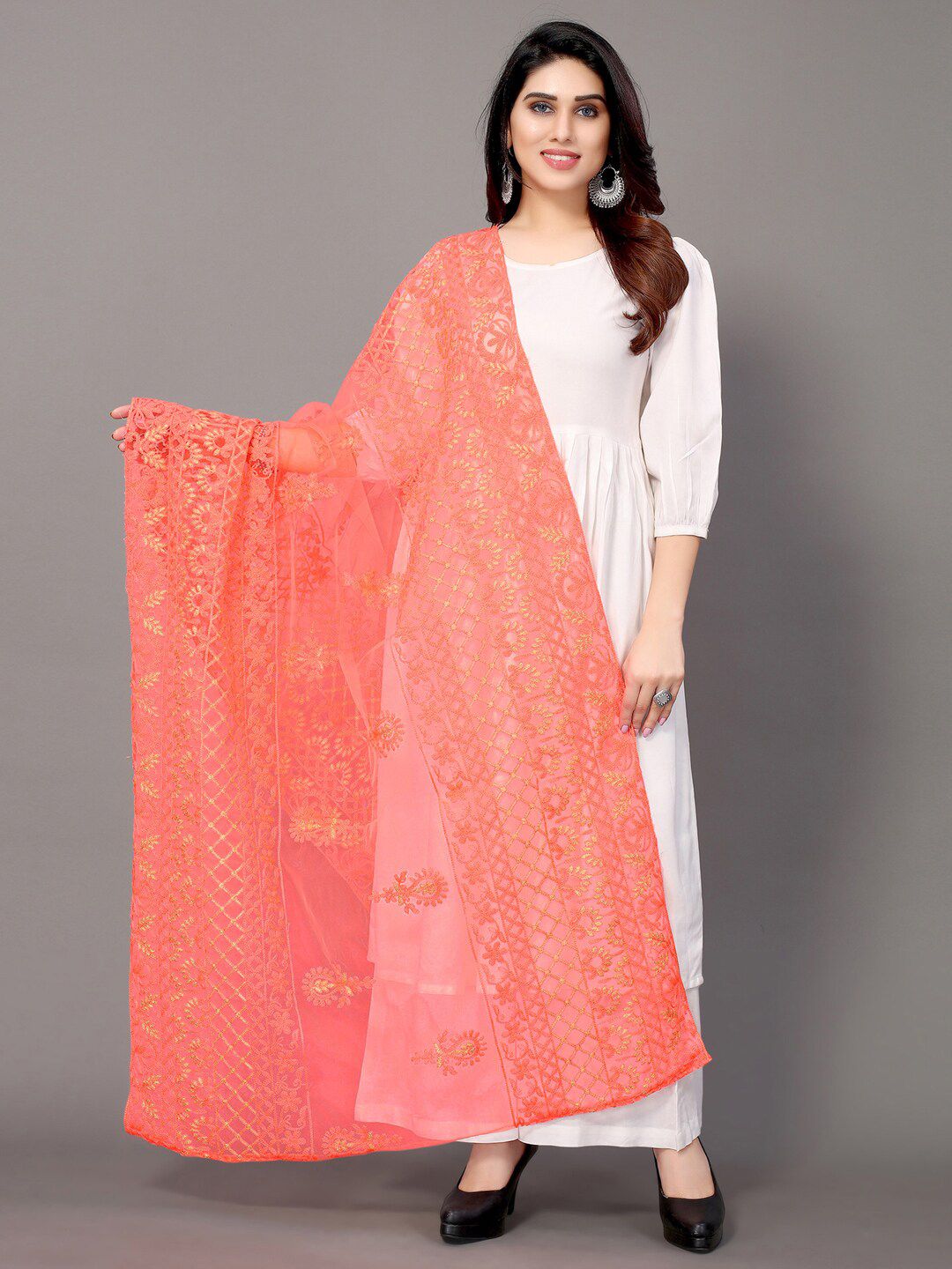 Satrani Coral Embroidered Dupatta