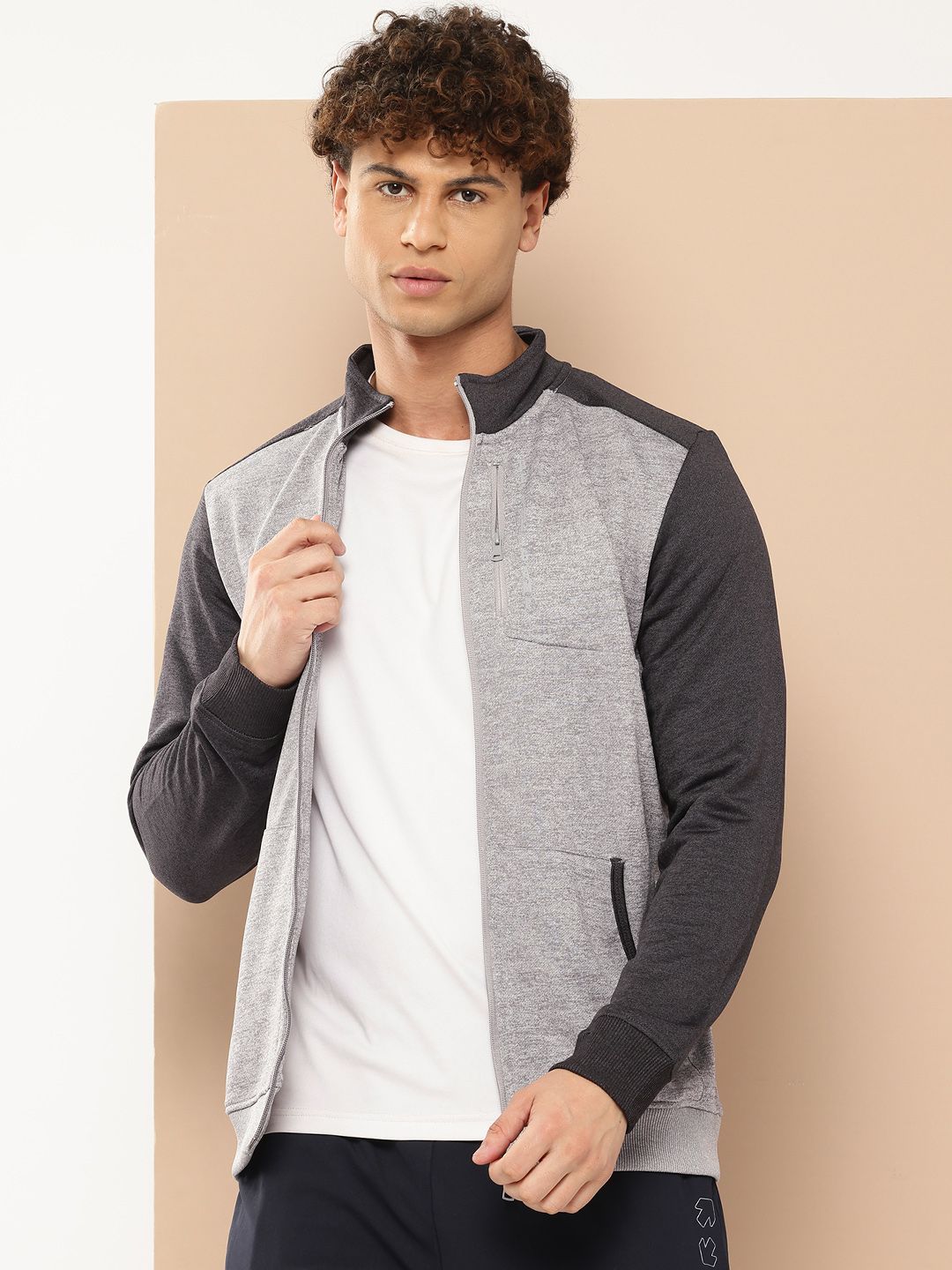 Alcis Men Gray & Black Colourblocked Running Bomber Jacket