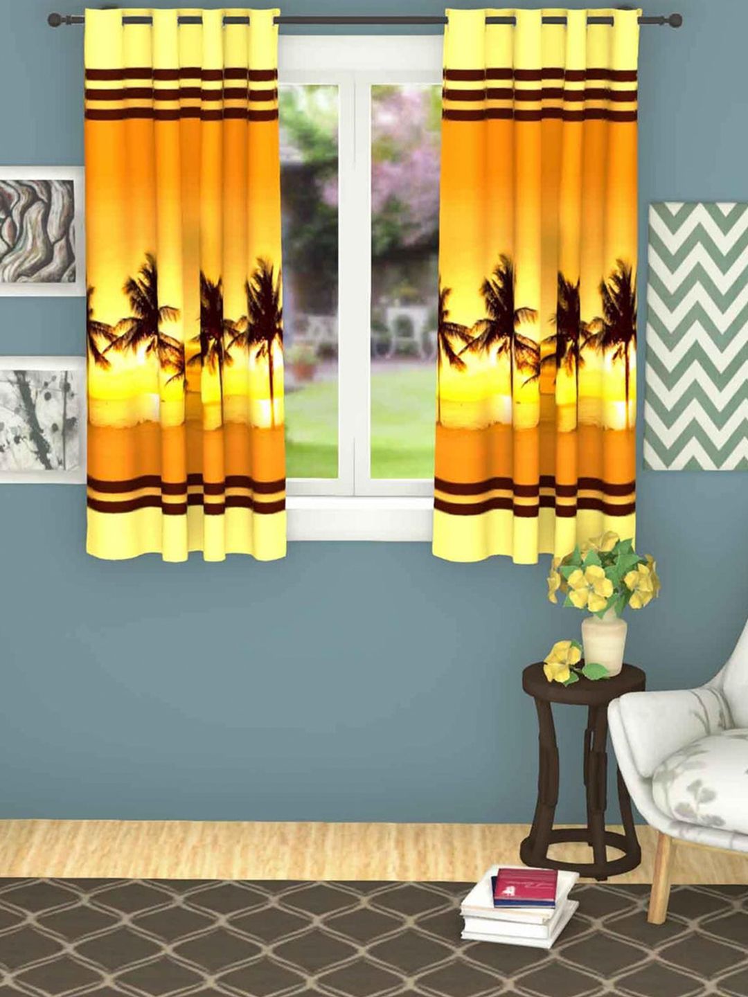 Lushomes Yellow & Brown Pack of 1 Window Curtain Price in India