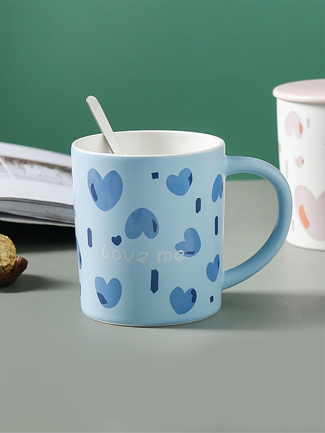 Nestasia Blue and White Love Me Printed Mug With Lid & Spoon Price in India
