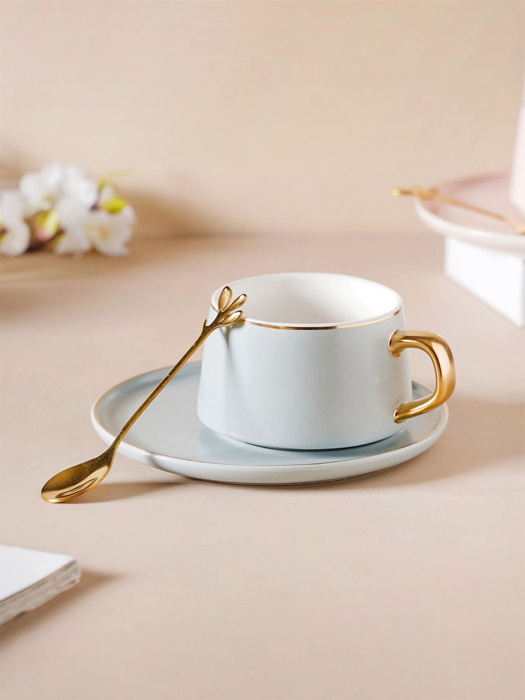 Nestasia White & Gold-Toned Solid Ceramic Matte Cup Price in India