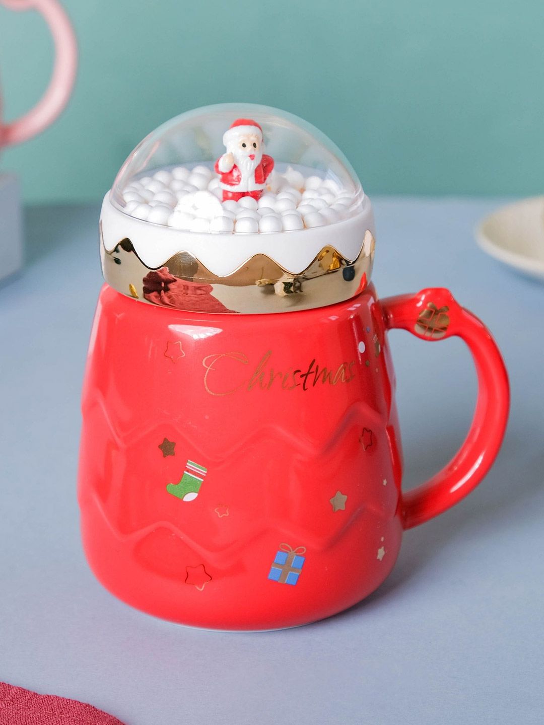 Nestasia Red & White Snowy Christmas Ceramic Mug With Lid Price in India