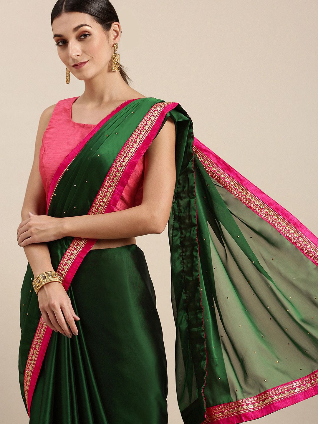 Anjaneya Sarees Green Silk Blend Saree Price in India