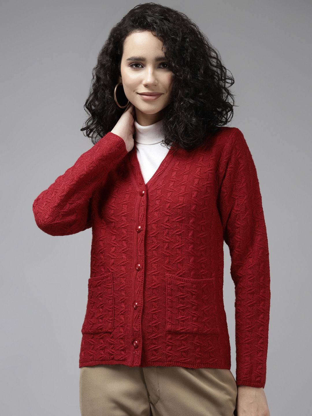 Cayman Women Red Cable Knit Cardigan Price in India