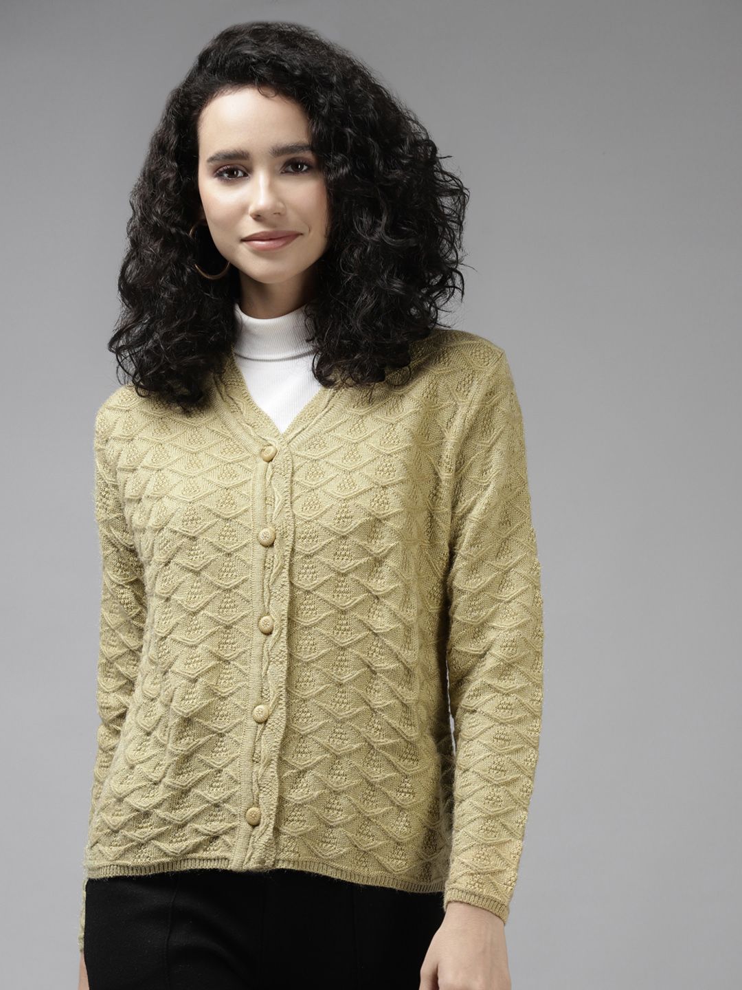 Cayman Women Beige Cable Knit Cardigan Price in India