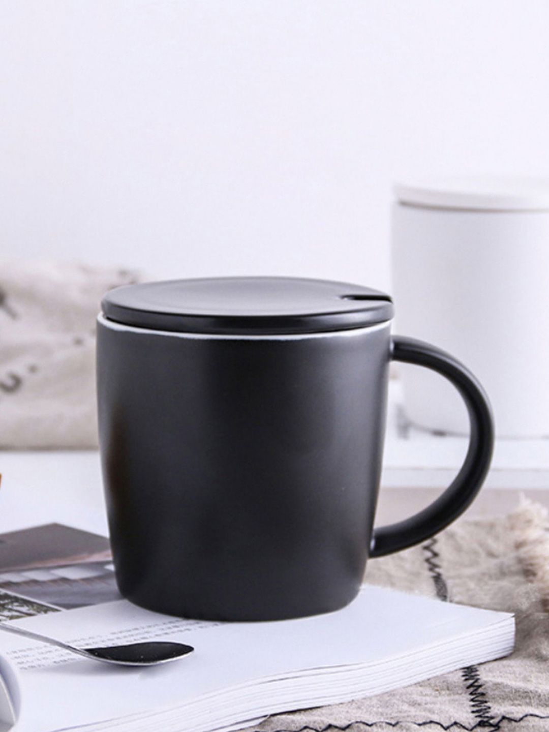 Nestasia Black Solid Ceramic Matte Cup With Lid Price in India