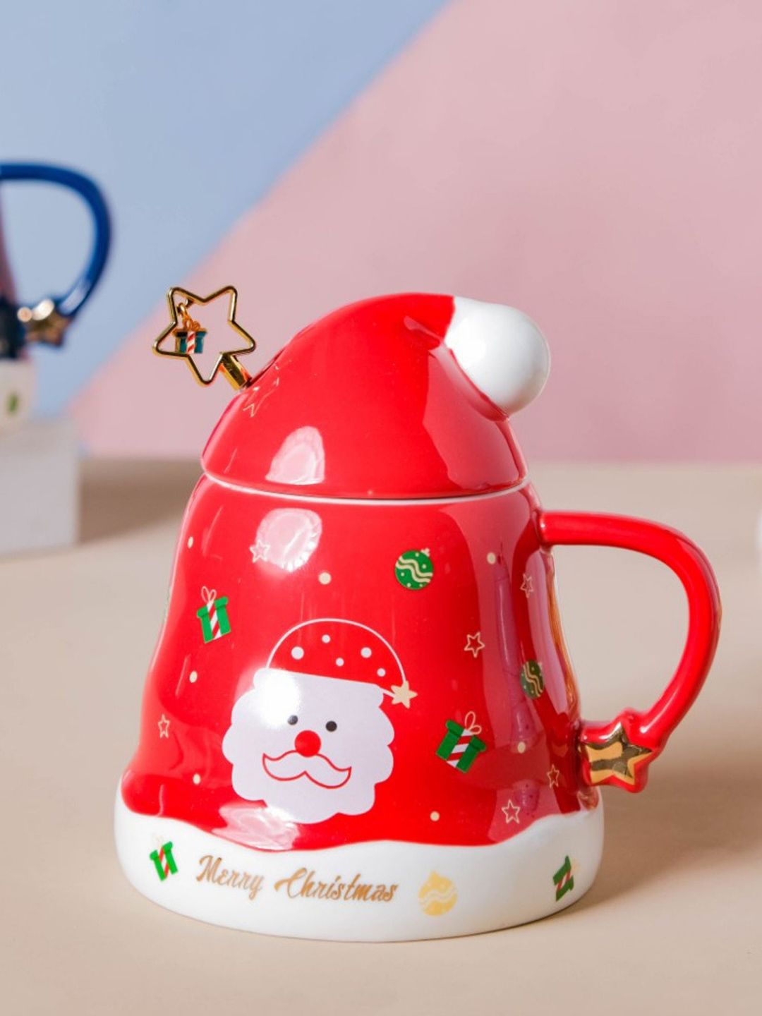 Nestasia Red Ceramic Fun Christmas Cup with Lid & Spoon Price in India