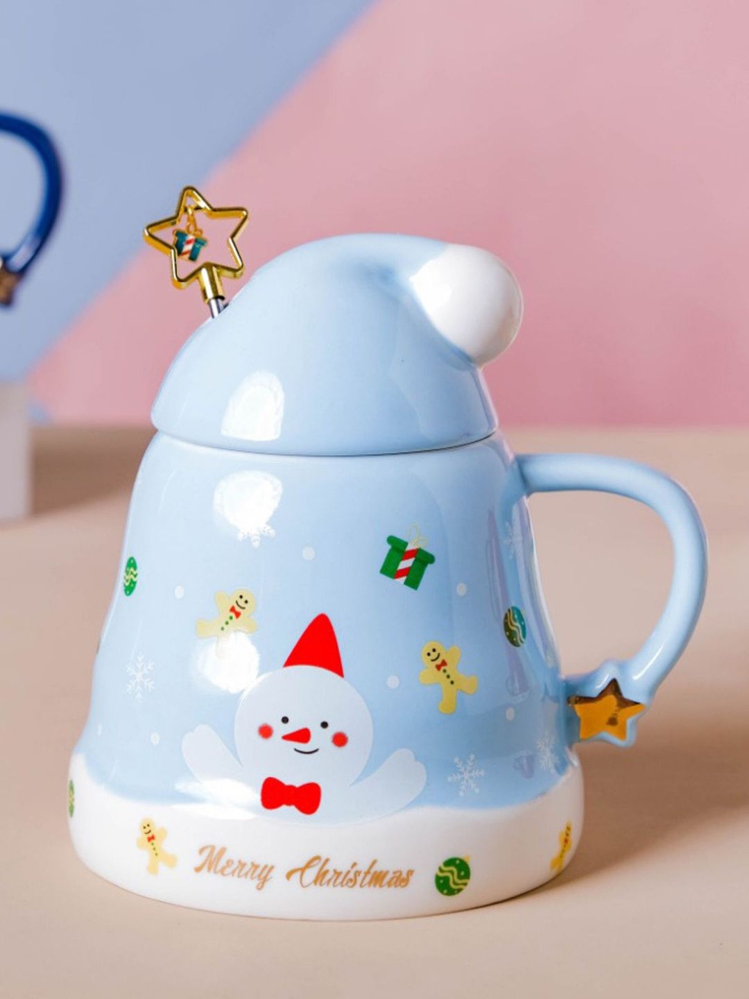 Nestasia Blue & White Fun Christmas Cup with Lid & Spoon Price in India
