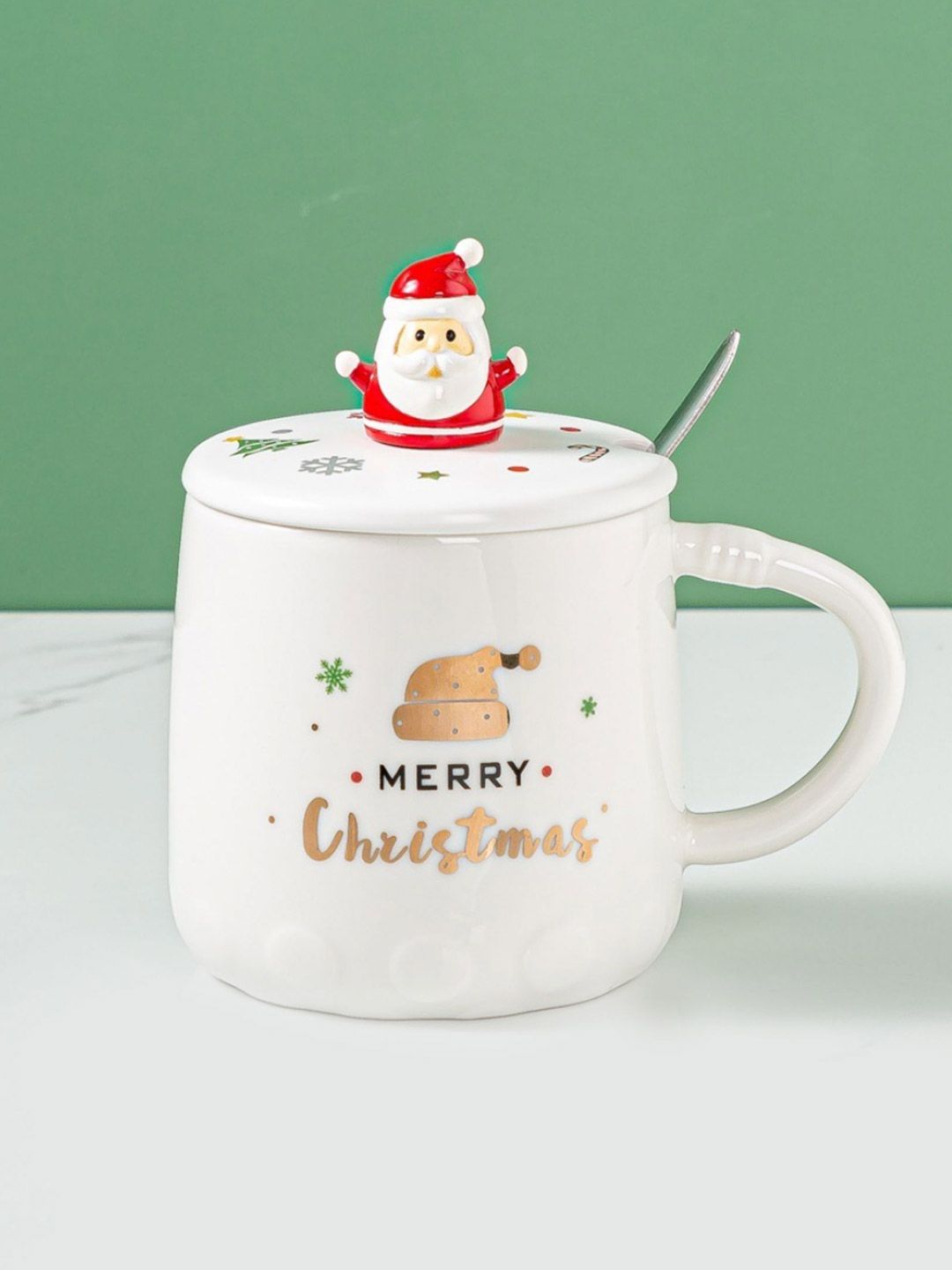Nestasia White Ceramic Santa Christmas Cup with Lid & Spoon Price in India