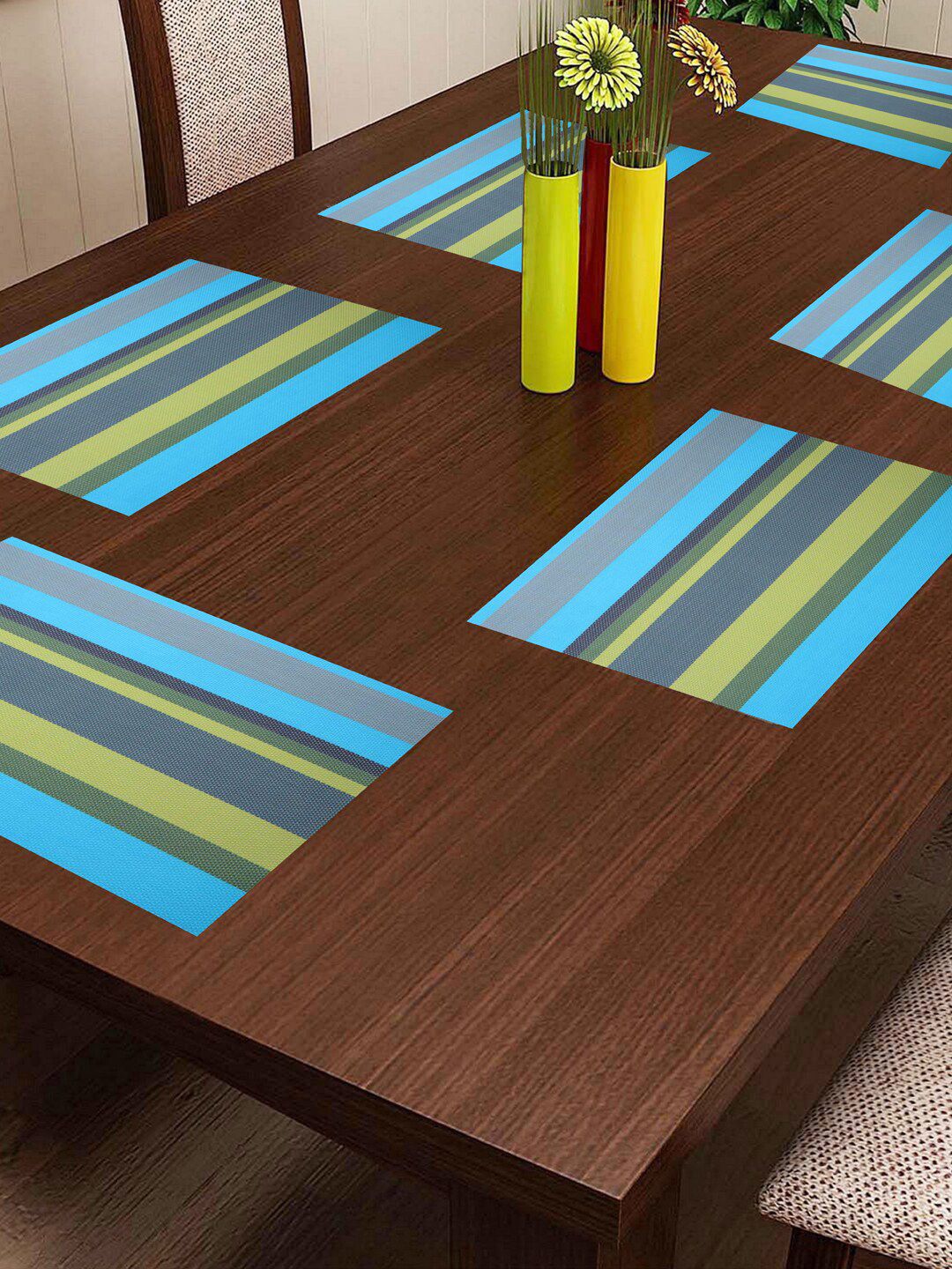 Lushomes Set Of 6 Blue & Grey Striped Rectangle Table Mats Price in India