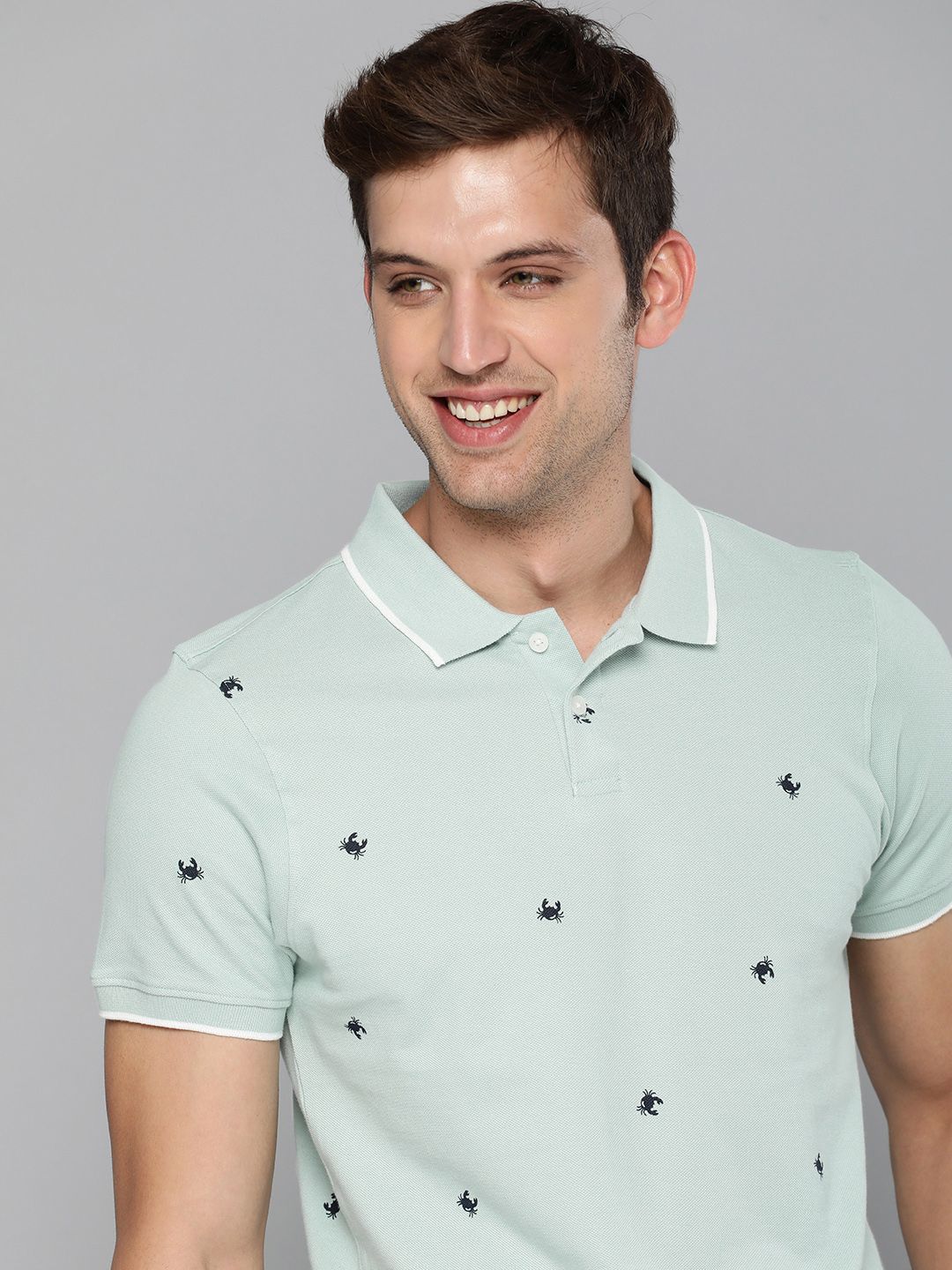 Mast & Harbour Men Blue & Navy Blue Cotton Printed Polo Collar T-shirt
