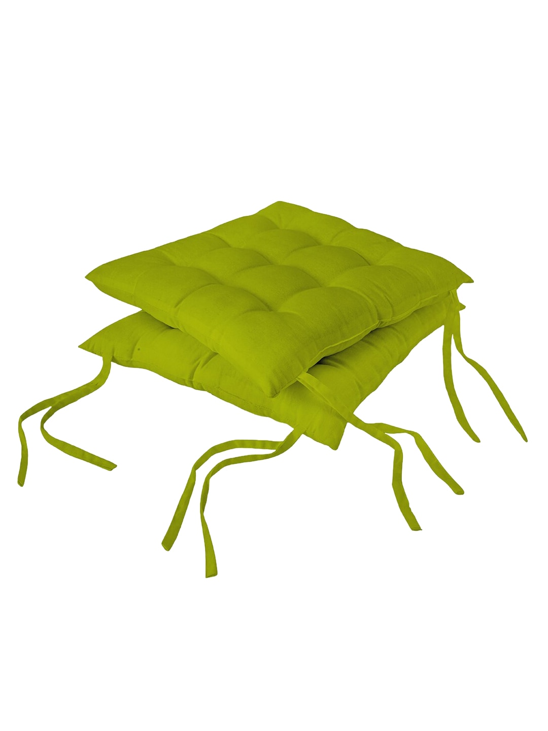 Encasa Homes Set of 2 Lime Green Solid Cotton Chair Pads Price in India